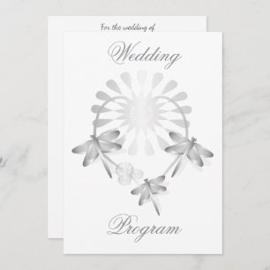 Wedding Program Silver Dragonflies Heart