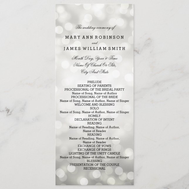 Wedding Program Silver Glitter Lights (Front)