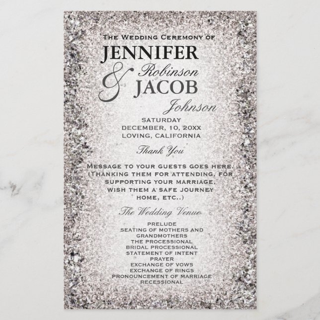 Wedding Program | Silver Glitter Look (Front)