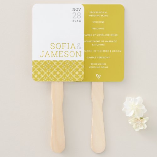 WEDDING PROGRAM simple modern type mustard yellow Hand Fan