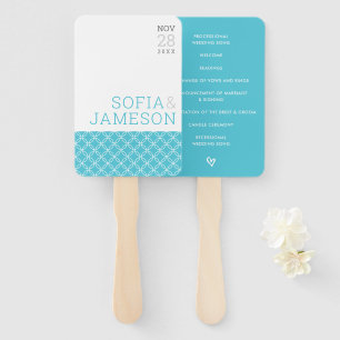 WEDDING PROGRAM simple modern type turquoise blue Hand Fan
