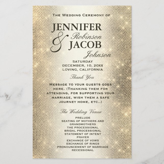 Wedding Program | Soft Gold Glitter Look (Front)