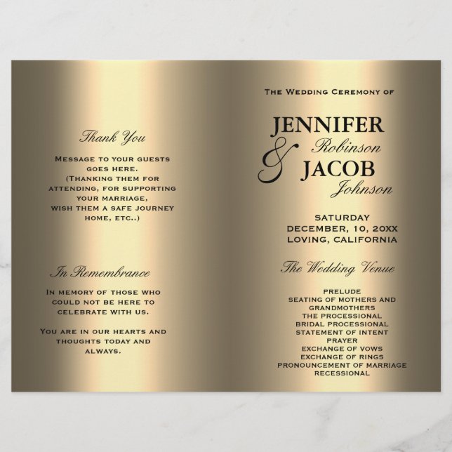 Wedding Program | Soft Shiny Gold Look (Front)