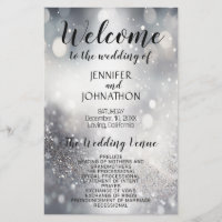 Wedding Program | Soft Silver Bokeh Glitter