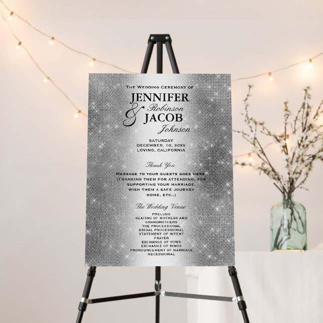 Wedding Program | Soft Silver Glitter Look Foam Board (In Situ (Stand))