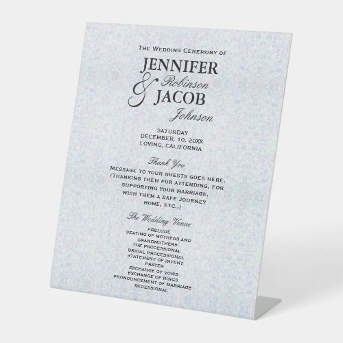 Wedding Program  Soft Silver Glitter Look Pedestal Sign