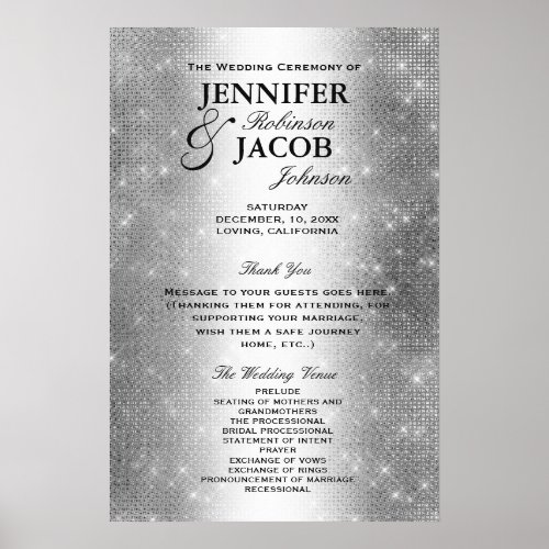 Wedding Program  Soft Silver Glitter Look Poster
