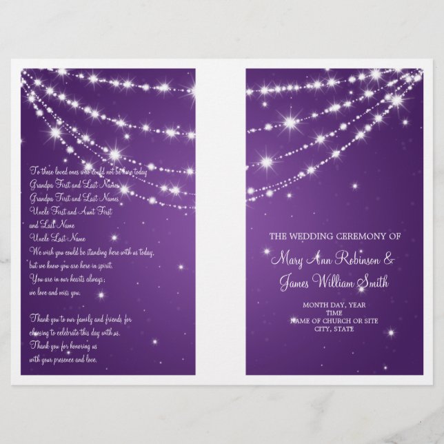 Wedding Program Sparkling Chain Purple (Front)