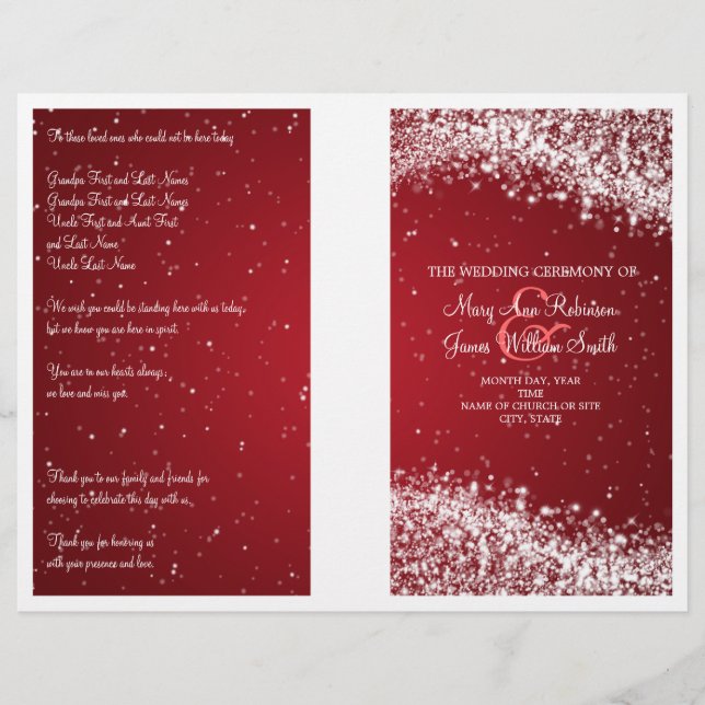 Wedding Program Sparkling Wave Red (Front)