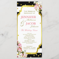 Wedding Program | Stripes, Roses, Gold Confetti