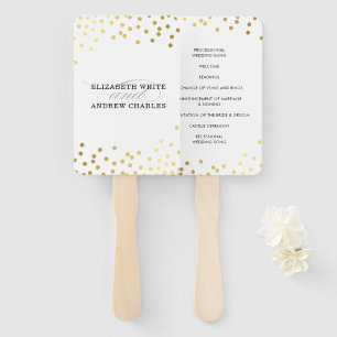 WEDDING PROGRAM stylish chic glam gold confetti Hand Fan