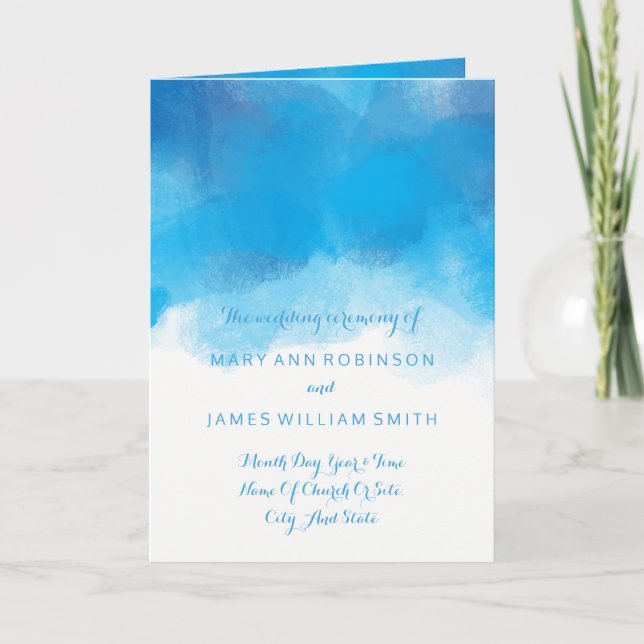Wedding Program Summer Blue Watercolor (Front)