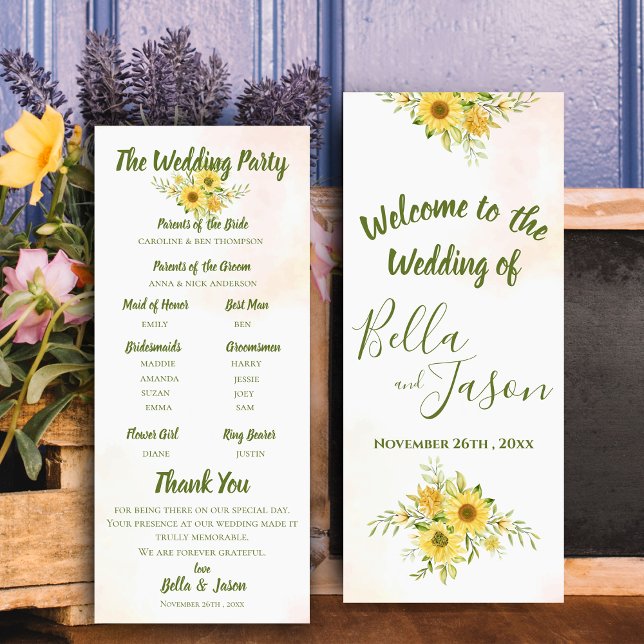 Wedding Program Sunflower Yellow Cute Watercolor (Wedding Program Sunflower Yellow Cute Watercolor)