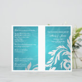 Wedding Program Swirly Flourish Aqua Blue (Standing Front)