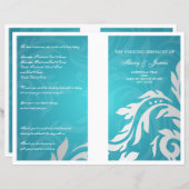 Wedding Program Swirly Flourish Aqua Blue (Front/Back)