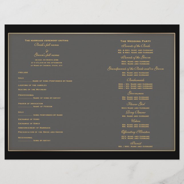 Wedding program template "black and gold" (Front)