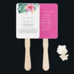 Wedding Program Template Fans Pink Flower<br><div class="desc">These wedding program fans bring a bright and bold tropical touch to your special day. Featuring pink hibiscus flowers and lush monstera palm leaves, this colorful design is perfect for beach weddings, especially in Florida or other tropical destinations. The fan reverses to a vibrant pink background, adding a stylish pop...</div>