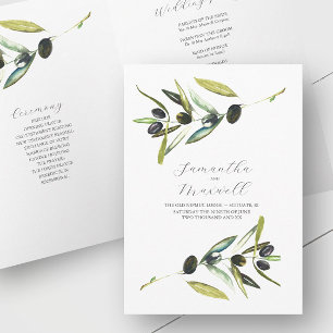 Wedding Program Template Watercolor Olive Folded