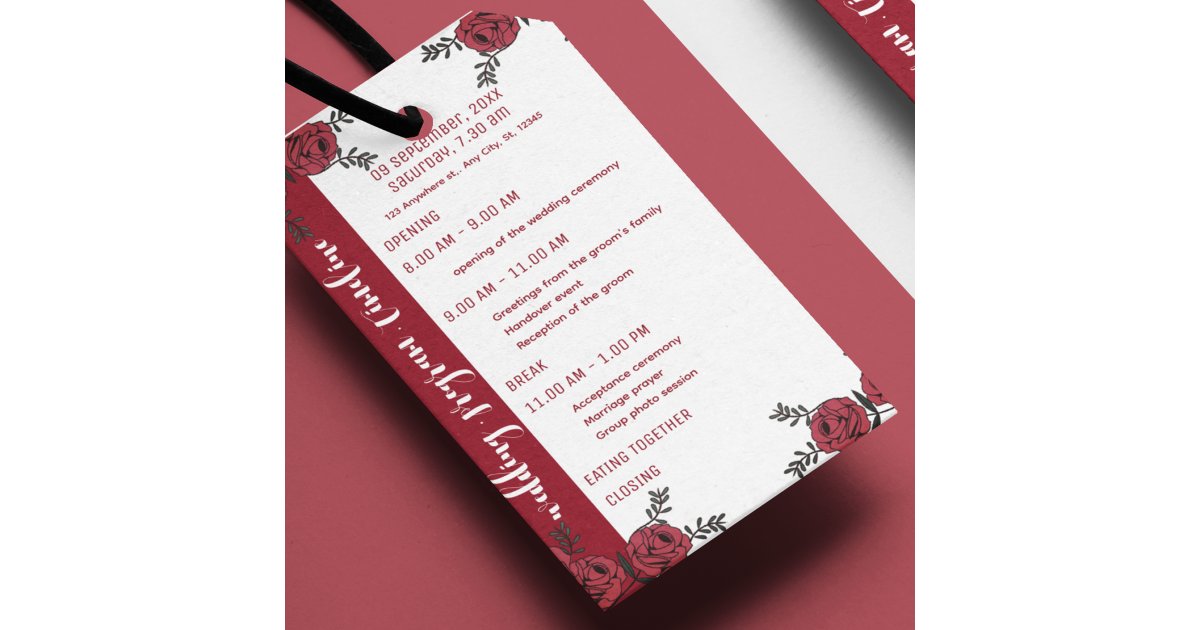 Wedding Program Timeline Red Rose Floral | Zazzle