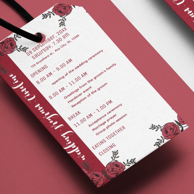 Wedding Program Timeline Red Rose Floral  (Creator Uploaded)