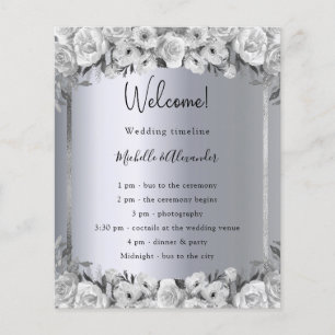 Wedding program timeline silver floral budget flyer