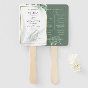 Wedding Program Tropical Elegant Foliage Hand Fan