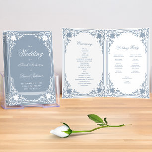 Wedding Program Vintage Dusty Blue White Inside Brochure