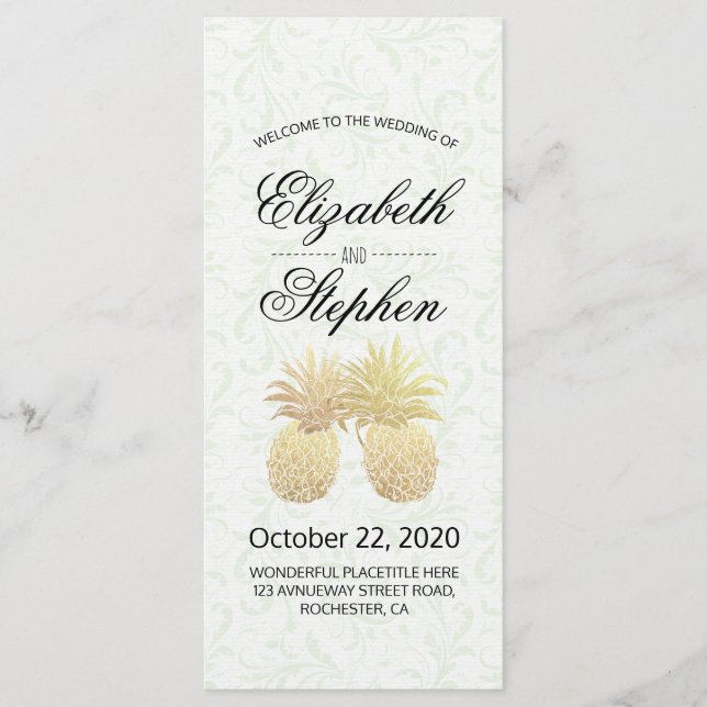 Wedding Program Vintage Gold Foil Pineapple Couple (Front)