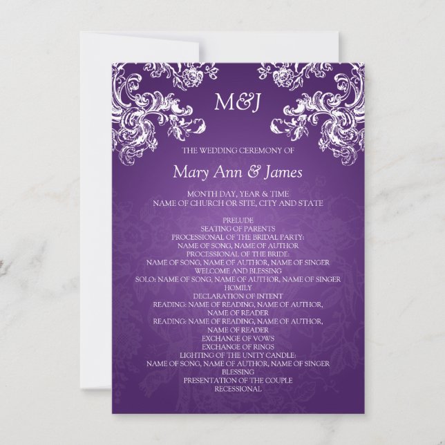 Wedding Program Vintage Swirls 2 Purple (Front)