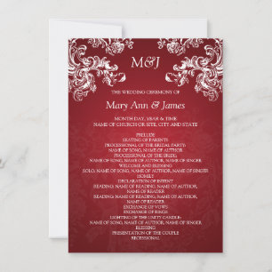 Wedding Program Vintage Swirls 2 Red