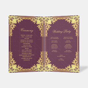 Wedding Program Vintage Wine Color Faux Gold Foil Brochure