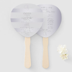 Wedding Program Violet Silver Stripes Monogram Hand Fan