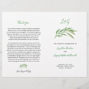 Wedding Program Watercolor Botanical Leaves