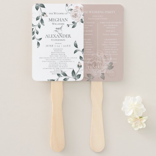 Wedding Program  Watercolor Dusty Rose Floral Hand Fan