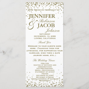 Wedding Program   White and Gold Confetti