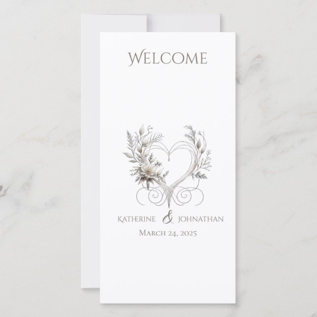 Wedding Program-White Flowers with a Heart (Front)