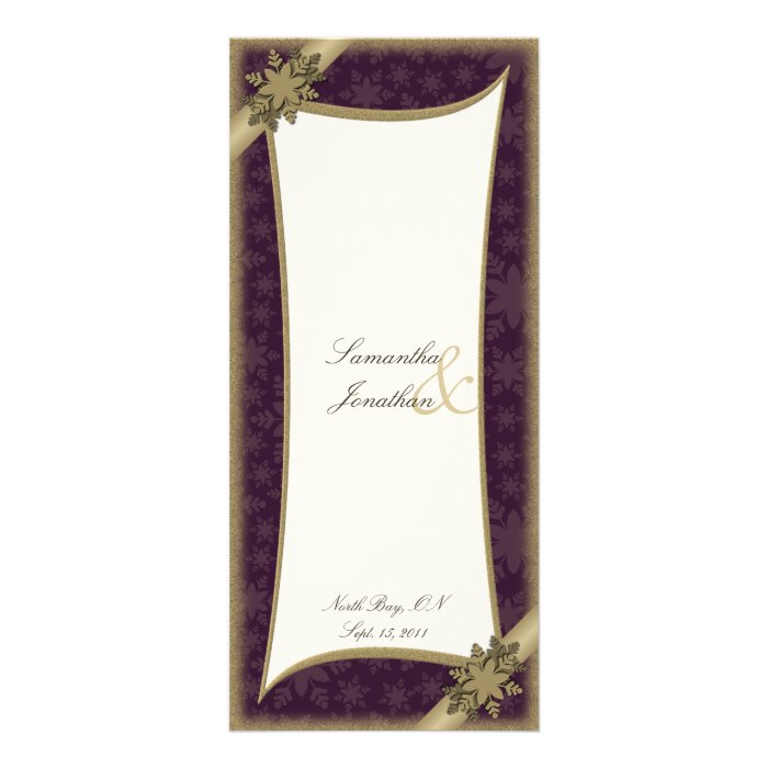 Wedding Program Winter Gold & Purple Snowflakes Full Color Rack Card