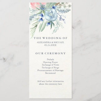 Wedding Program with Blue and Pink Peonies