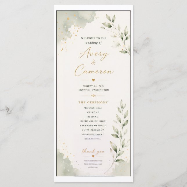 Wedding Program with Clouds and Leaves (Front)