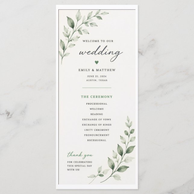 Wedding Program with Leaves (Front)