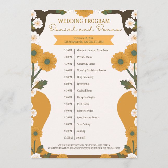 Wedding Program – Yellow & White Floral Border Des (Front)