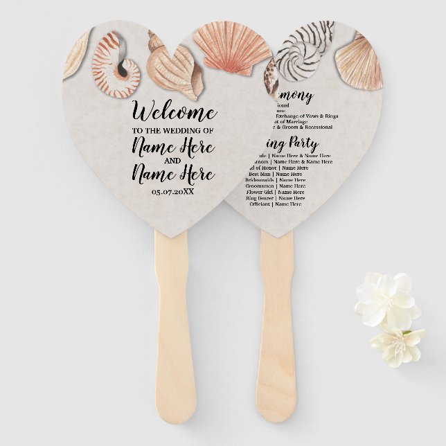 Wedding Programme Hand Fan Shells Ocean Beach Sea (Front and Back)