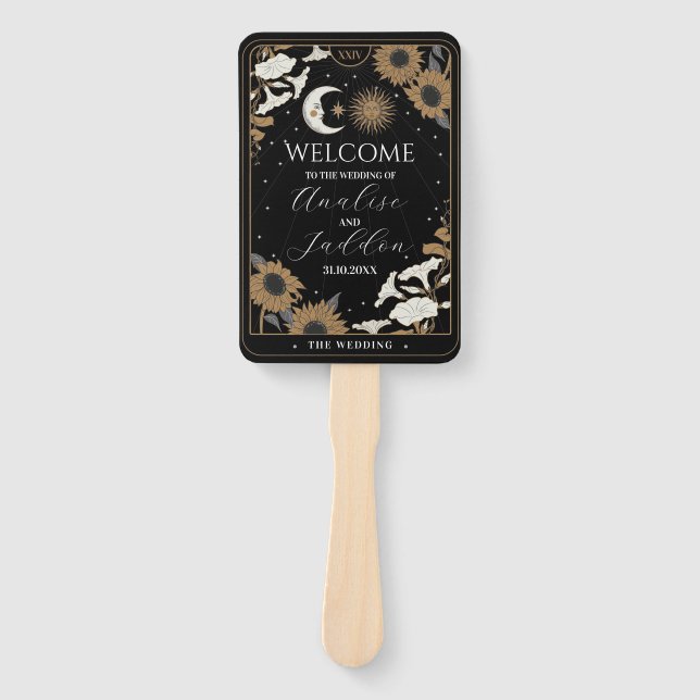 Wedding Programme Hand Fan Tarot Sun Moon Spirits (Front)