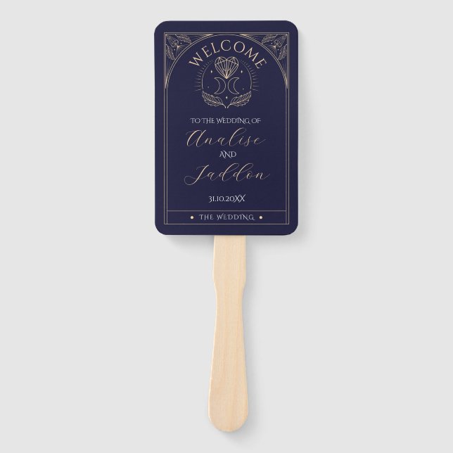 Wedding Programme Hearts Crystals Tarot Moon Stars Hand Fan (Front)