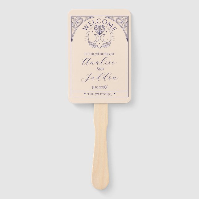 Wedding Programme Hearts Crystals Tarot Moon Stars Hand Fan (Front)
