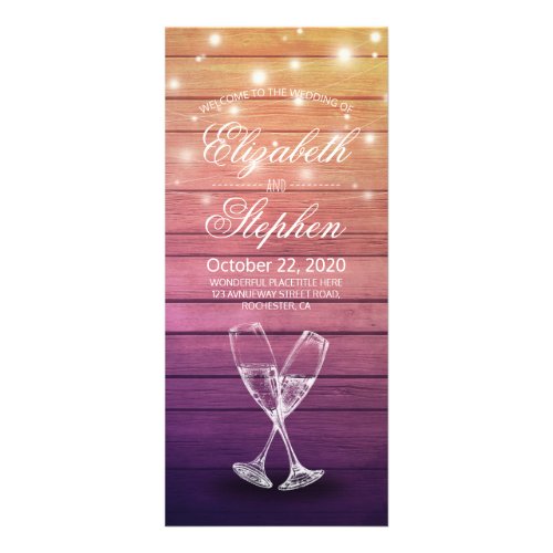 Wedding Programs Card Champagne Glasses Wood Light