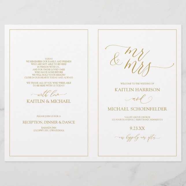 Wedding Programs Elegant Skinny Calligraphy (Gold) (Front)