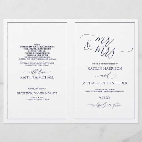 Wedding Programs Elegant Skinny Script Navy Blue