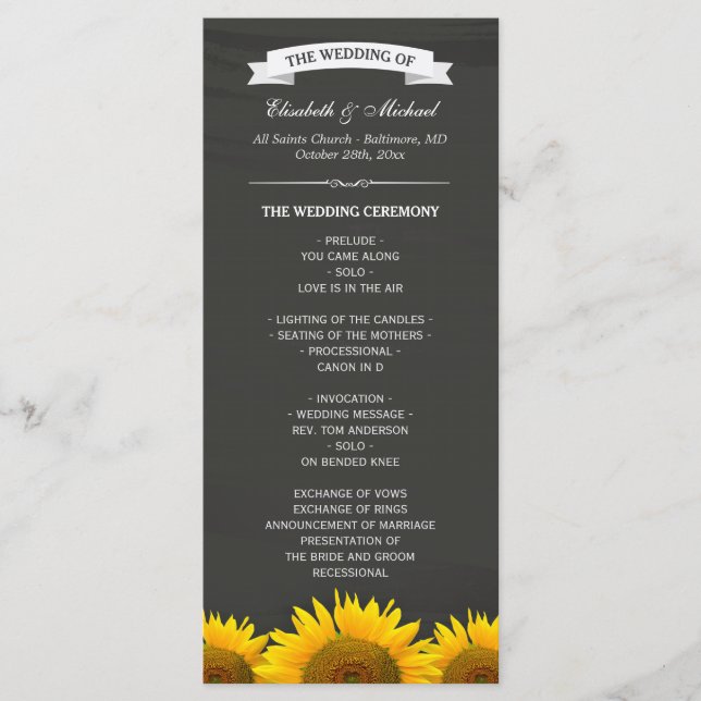 Wedding Programs Elegant Sunflowers Chalkboard (Front)