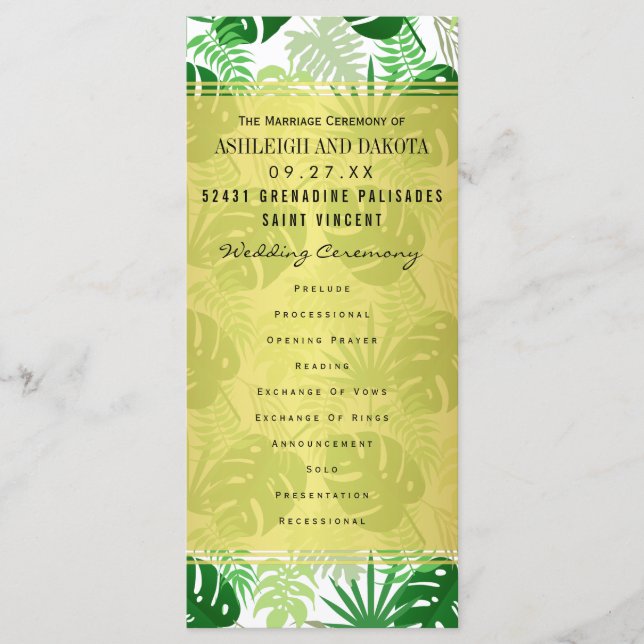 Wedding Programs | Exotic Green Tropical Leaves (Front)